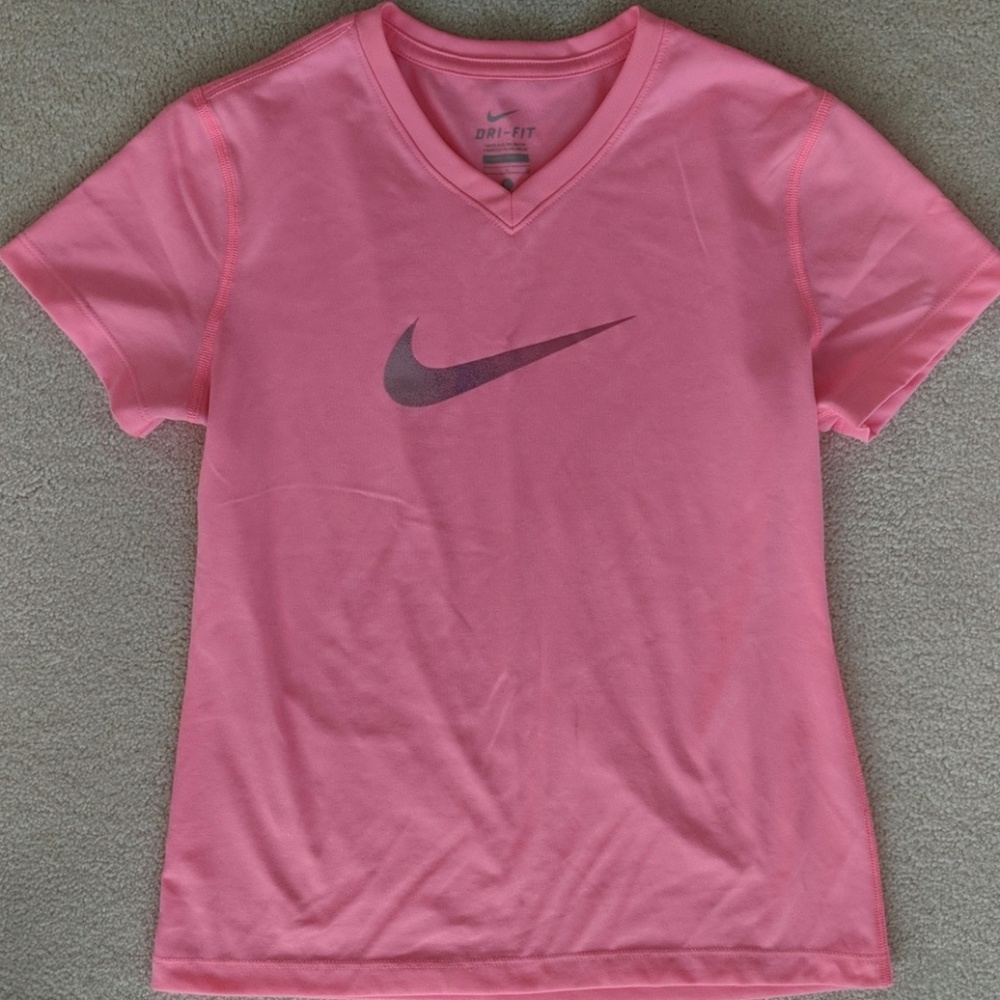 Nike Girls Dri-Fit Pink V-neck T-Shirt, Size LG